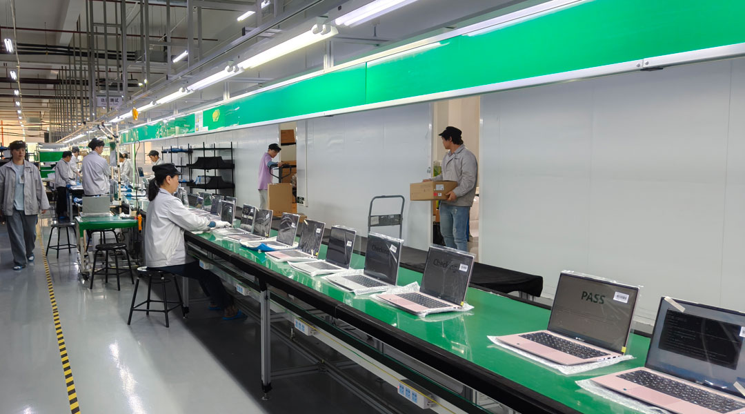 laptop-running-test-on-the-factory-production-line